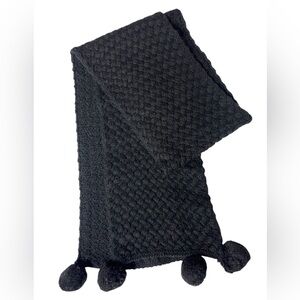 Kate Spade Black Knit Scarf with Pom Poms Wool Mohair Blend Winter Gift